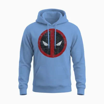 Marvel Comics Retro Classic Deadpool Mask Distressed Icon Unisex Hoodie - Carolina Blue