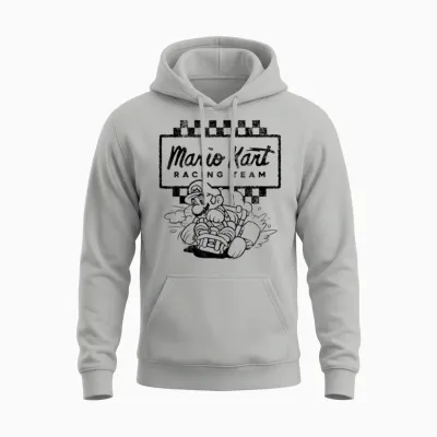 Mario Kart Racing Team Outlined Mario Drift Graphic Unisex Hoodie - Ash