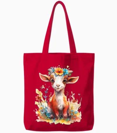 Baby Ziege Mit Blumen Süße Ziegen Mädchen Tochter Tote Bags - Red