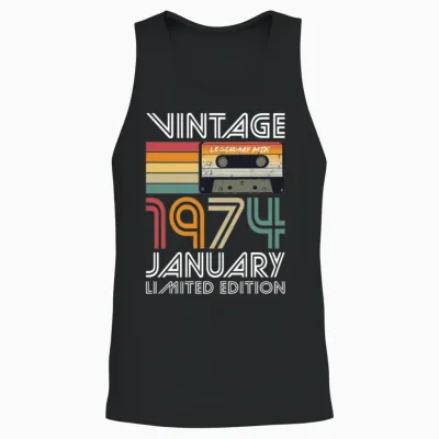 50th Birthday Vintage January 1974 Limited Edition Unisex Tank Top - Black