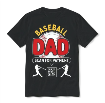 Baseball Dad Scan for Payment Funny Sports Design Unisex T-Shirt - Black