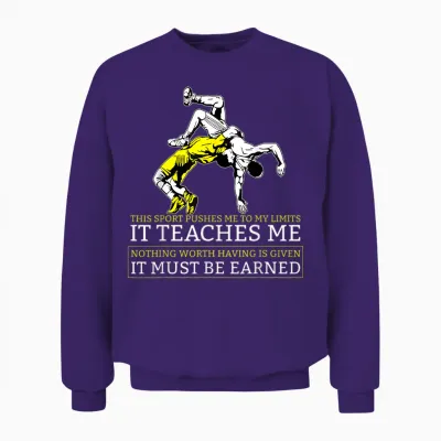 It Must Be Earned Wrestling Short Sleeve Unisex Sweatshirt - Purple