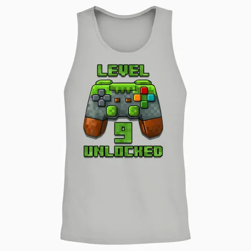 9th Birthday Video Game Unlocked Level 9 Years Unisex Tank Top - Ash