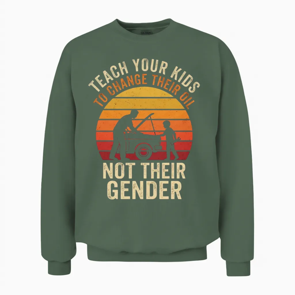 Retro Sunset Oil Change Summer & Beach Gift Unisex Sweatshirt in Military Green