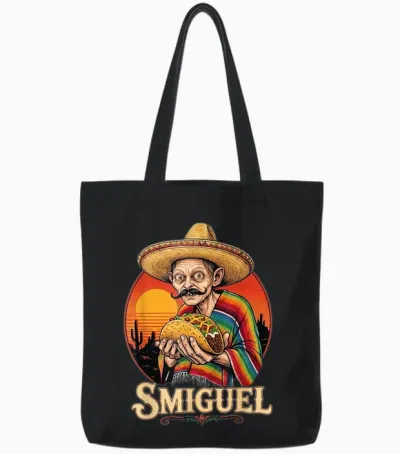 Smiguel Mexican Sombrero Funny Mexican Culture Mashup Tote Bags - Black