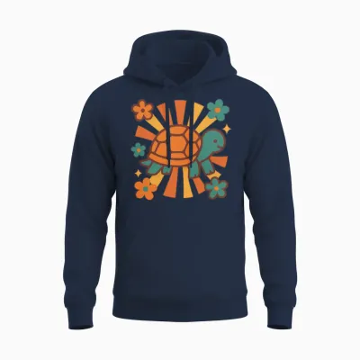 Retro Turtle Vibes Unisex Hoodie - Navy