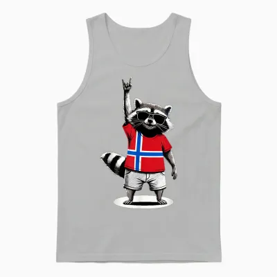 Norwegische Flagge Waschbär Lustig Norwegen Unisex Tank Top - Ash