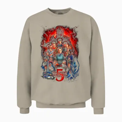 Stranger Things St5 Poster Officially Licensed Unisex Sweatshirt - Sand