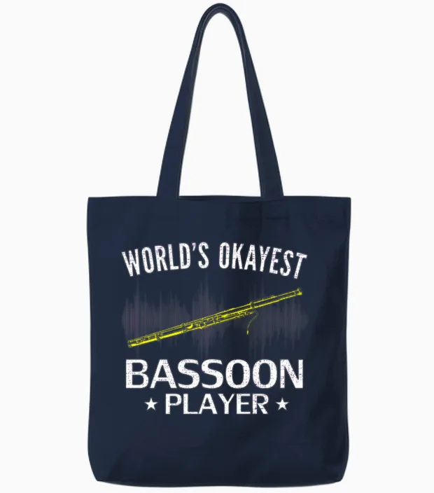 Vintage World's Okayest Bassoon Player Funny Orche Tote Bags in Navy