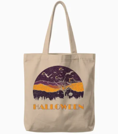 Halloween Distressed Retro Design Tote Bags - Natural