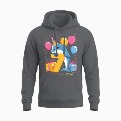 Delfin 7. Geburtstag Junge Mädchen 7 Jahre Alt Siebter Delfin Unisex Hoodie - Charcoal