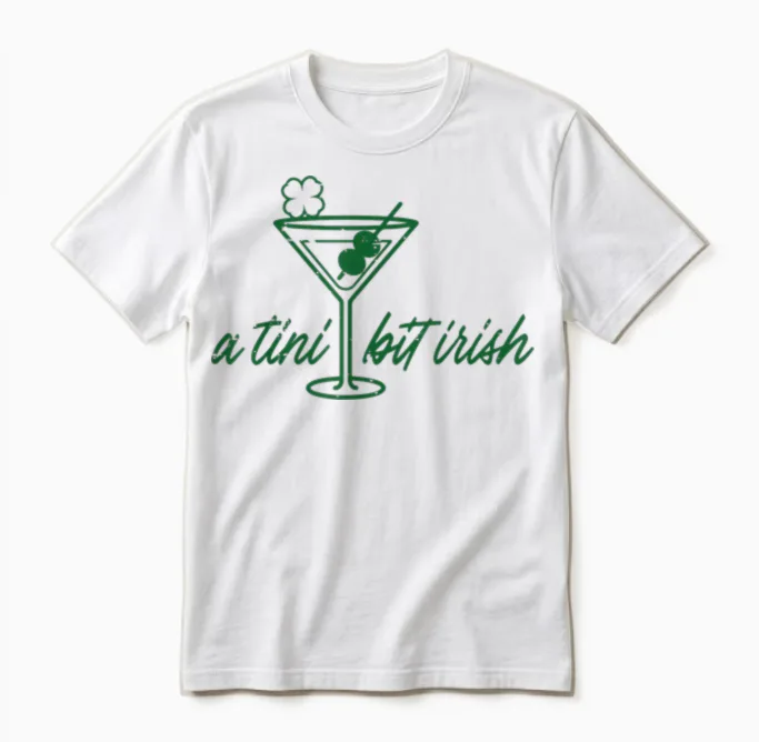 St Patricks Day a Tini Bit Irish Saint Paddys Men Women Unisex T-Shirt in White