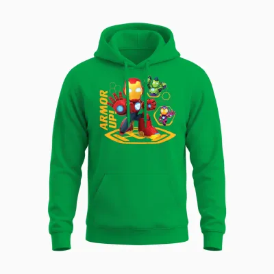 Marvel Iron Man and His Awesome Friends Tony & Team Armor Up Unisex Hoodie - Irish Green