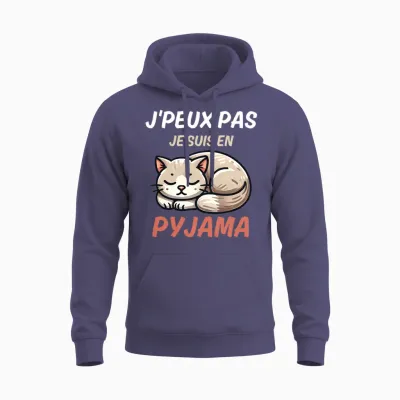 J'peux Pas Je Suis in Pyjamas Fun Gift with a Cat Long Sleeve, Black, S Unisex Hoodie - Heather Sport Dark Navy