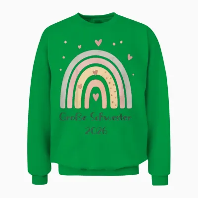 Children's Big Sister 2026 Rainbow Heart Motif Unisex Sweatshirt - Irish Green