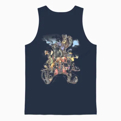 Disney Kingdom Hearts Group Shot Deep Dive Sketch Unisex Tank Top - Navy
