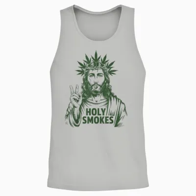 Retro Holy Smokes Jesus Marihuana Unkraut Cannabis Stoner 420 Unisex Tank Top - Ash