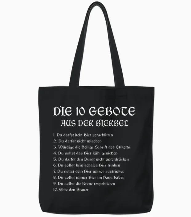 Die 10 Gebote Aus Der Bierbel Bier Biertrinker Tote Bags in Black