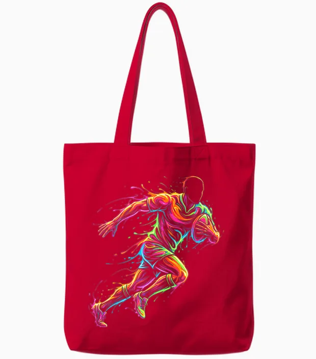 Rugby Player Man Child Boy Tote Bags in Red