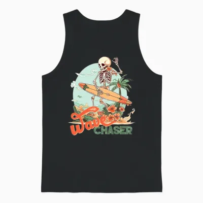 Retro Surfing Skeleton Unisex Tank Top - Black