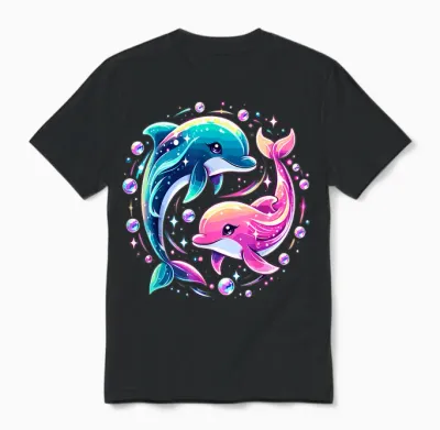 Dolphin Colorful Sea Ocean Animal Dolphin Unisex T-Shirt - Black