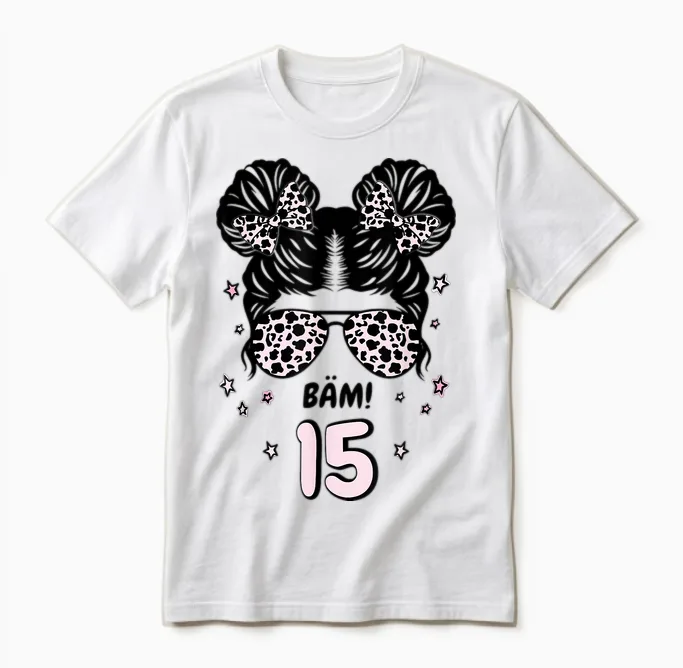 15th Birthday Girl Messy Bun Bäm! 15 Unisex T-Shirt in White