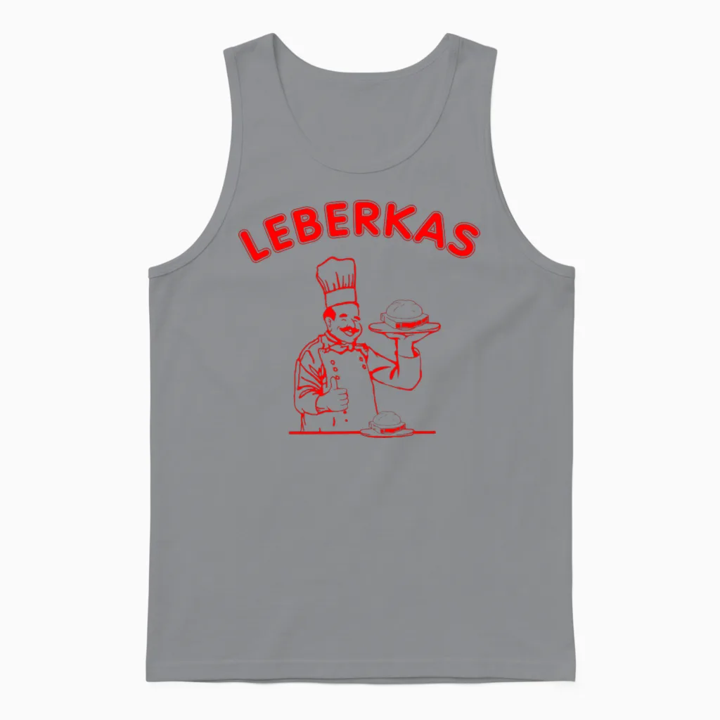 Leberkas Designs T-Shirt, White Unisex Tank Top in Sport Grey
