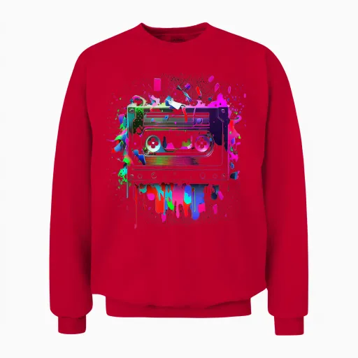 80er 90er Jahre Retro Party Verkleidung Kassette Tape Unisex Sweatshirt in Red
