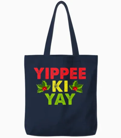 Yippee-Ki-Yay Design Unisex-Adults Funny Christmas T-Shirt, Black, Small Tote Bags - Navy