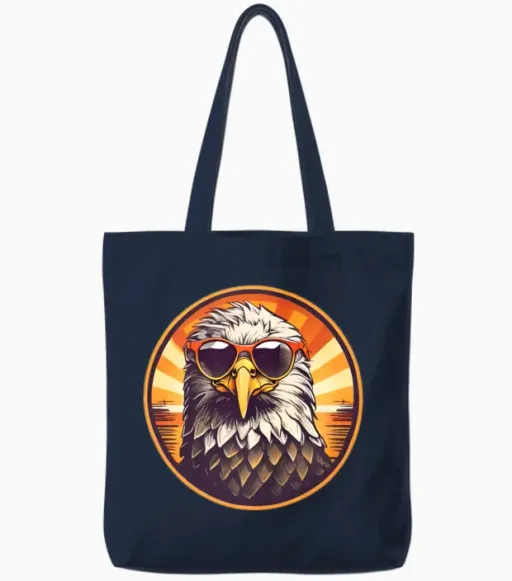 Retro Cool Eagle Wearing Sunglasses - Retro Sunset Tote Bags in Navy