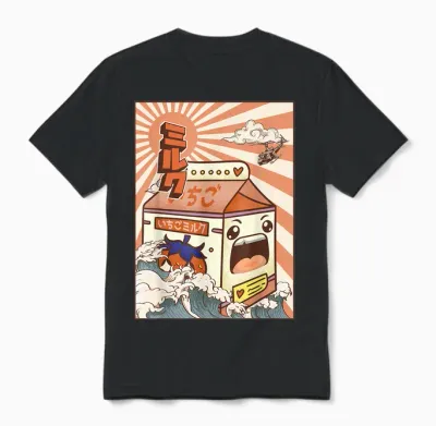 Japanese Kaiju Clothes Damen T-Shirt Schwarz Cartoon Monster Design, Traditionelle Japanische ästhetik, Kurzarm, Klein, Eu 41, 1 Count Unisex T-Shirt - Black