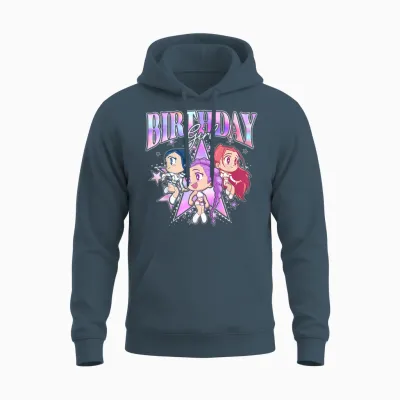 Kpop Demon Hunters Birthday Girl Adorable Chibi Group Shot Unisex Hoodie - Dark Heather