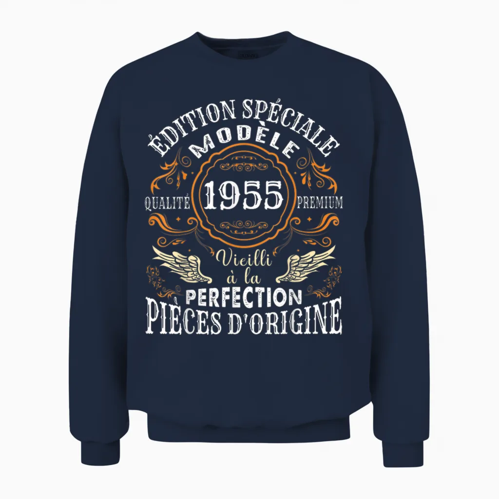 Birthday 69 Years Man Woman Humour 1955 T-Shirt, Black Unisex Sweatshirt in Navy