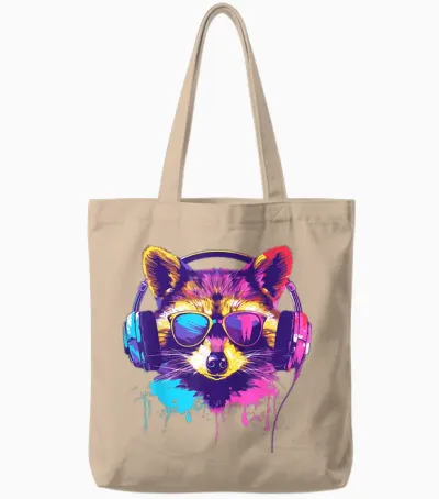 Dj Raccoon Outfit for Music Raccoon Techno Raccoon T-Shirt, Black Tote Bags - Natural