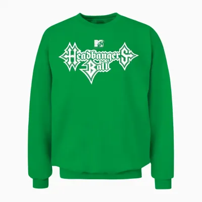 Mtv Headbangers Ball: Classic Fit, Round Neck, Short Sleeve Black Metal Text Unisex Sweatshirt - Irish Green