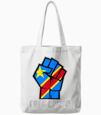 Dr Congo Flag Patriotic Men Fist, Free Congolese Flag of Congo T-Shirt, Black, S Tote Bags - White