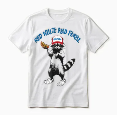 Funny Raccoon 4th of July Patriotic Cute Red White and Feral Unisex T-Shirt - White