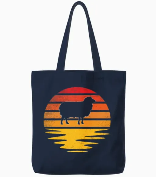 Sheep Retro Tote Bags in Navy