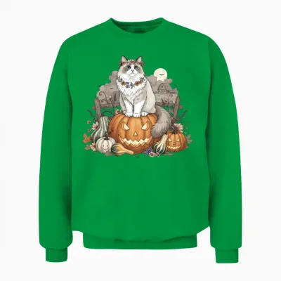 Cut Ragdoll Cat Pumpkin Patch Halloween Unisex Sweatshirt - Irish Green