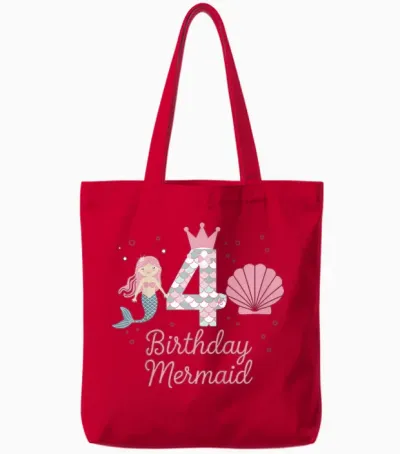 4. Geburtstag Meerjungfrau Mädchen 4 Jahre Alt Tochter Kind Tote Bags - Red