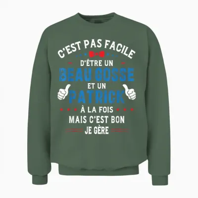 Funny Christmas Gift for Men Handsome Kid Patrick Humor T-Shirt, Black, S Unisex Sweatshirt - Military Green