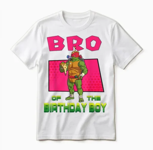 Mademark X Teenage Mutant Ninja Turtles - Raphael Brother of the Birthday Boy Pizza Theme Party Unisex T-Shirt in White