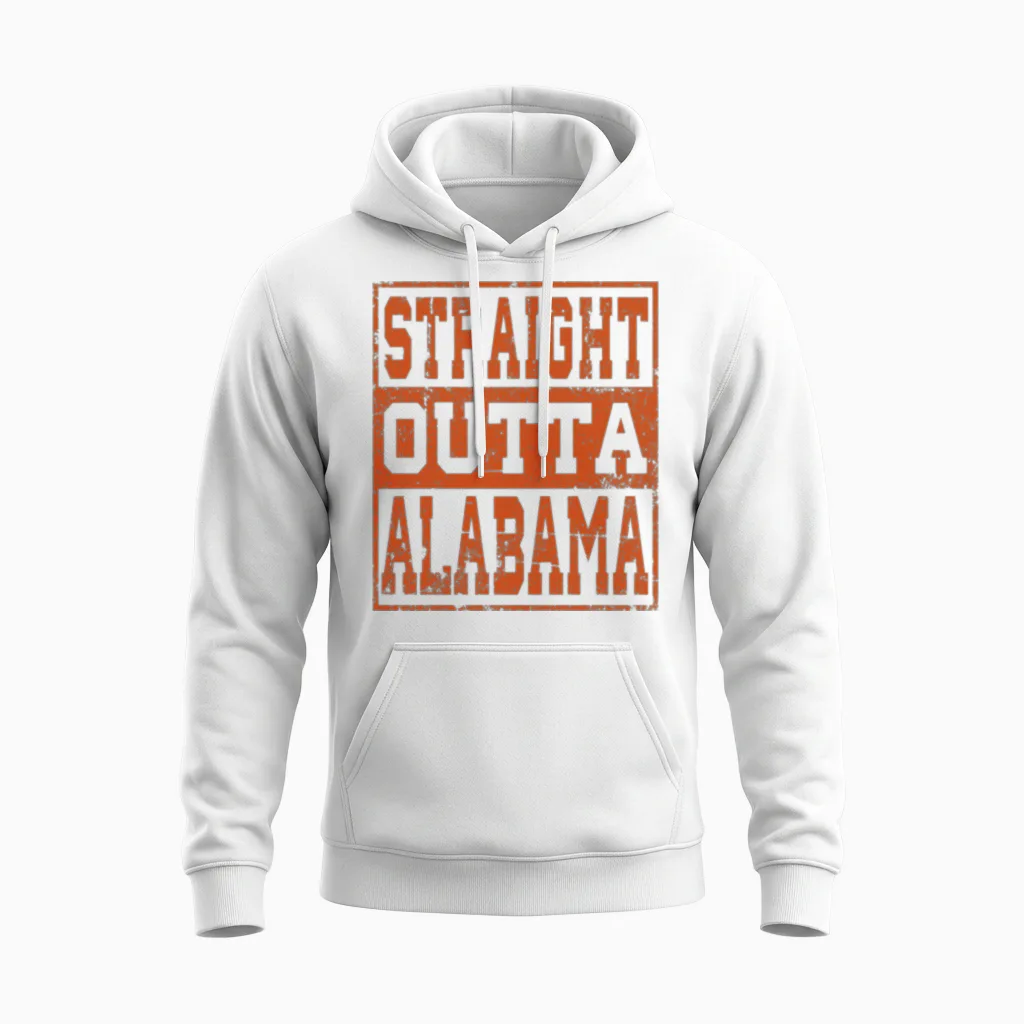 Alabama Straight Outta Alabama Vintage Unisex Hoodie in White