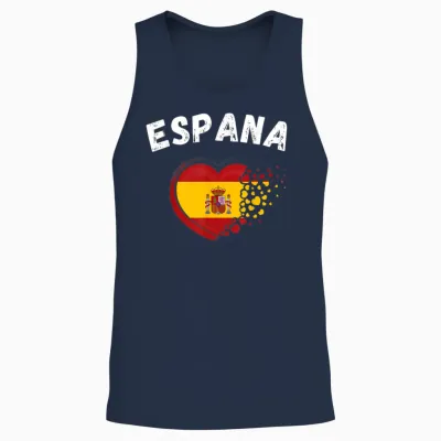 Espana Flag Espana Heart Outdoor Travel Spanish Spain T-Shirt, Black, S Unisex Tank Top - Navy