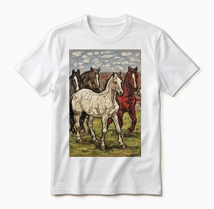 Horses in the Field - Horse Lovers Unisex T-Shirt in White