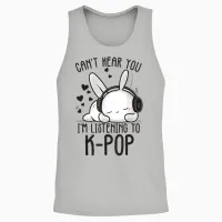 Can't Hear You I'm Listening Kpop Rabbit K-Pop Merchandise Unisex Tank Top in Ash - 2