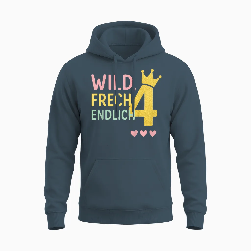 Wild Frech Endlich 4 Mädchen Geburtstag Unisex Hoodie in Dark Heather