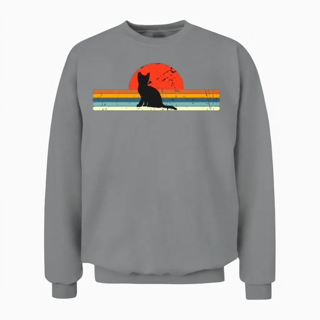Cat Vintage Retro Sunset Lovers Unisex Sweatshirt - Sport Grey
