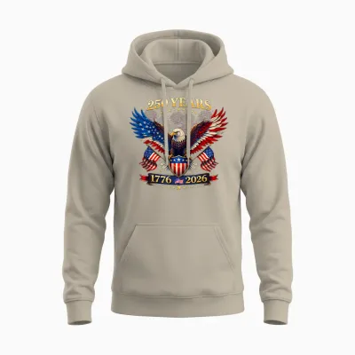 250 Years American 1776 2026 250th 4th July Independence Day Unisex Hoodie - Sand