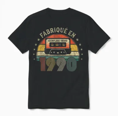 Fabriqué En 1990 Vintage Cassette - Cadeau Anniversaire 1990 Unisex T-Shirt - Black